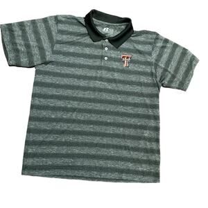 Texas Tech Men’s  XL Gray Heathered Stripe Short Sleeve Logo Polo Style Shirt